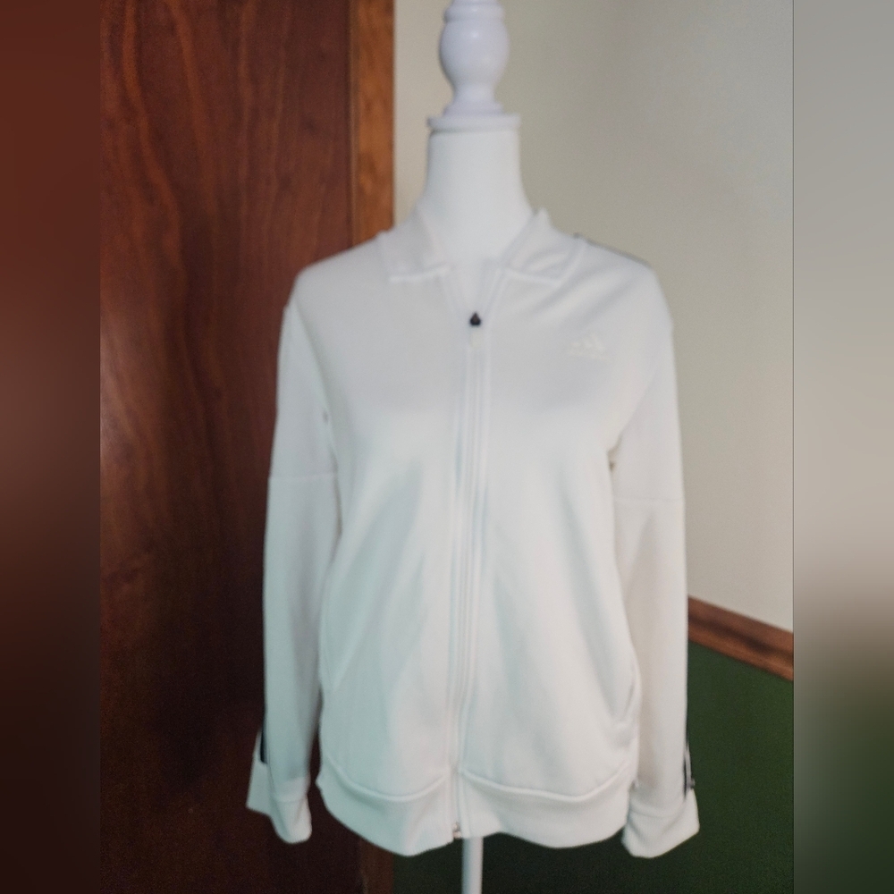 Womens Adidas Jacket White with black stripes
